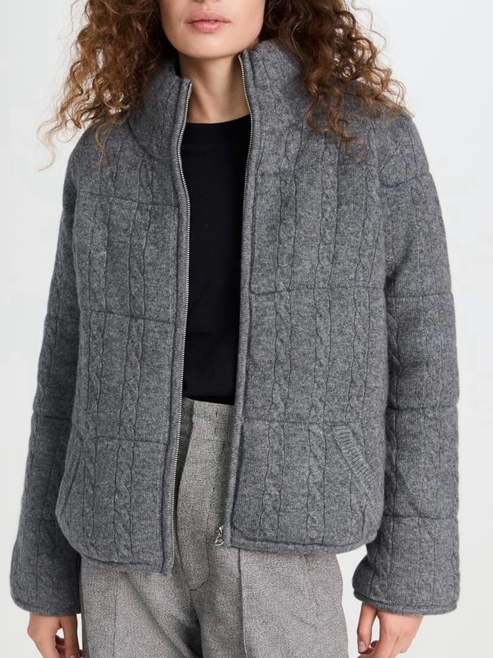 Sablyn 100% Cashmere Cable Knit Puffer Jacket Thunder Gray Size Womens M